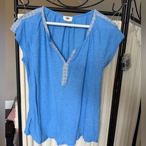 Old Navy Blue Cap Sleeve Embellished Blouse